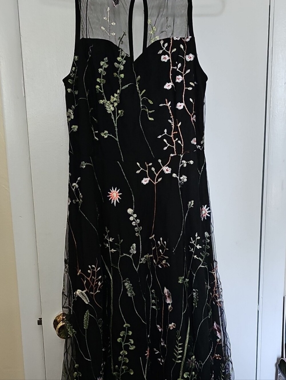 Black Embroidered Midi Dress with Floral Detail